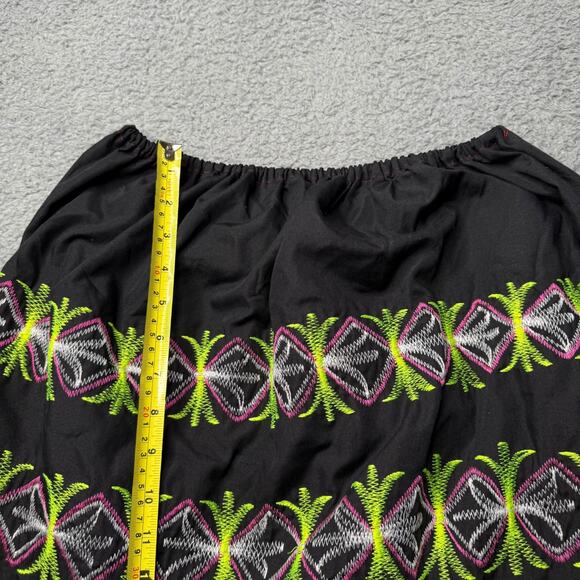 Vintage Hawaiian Hula Skirt Womens Medium Black Embroidered Flower Stretch Waist - Picture 3 of 8